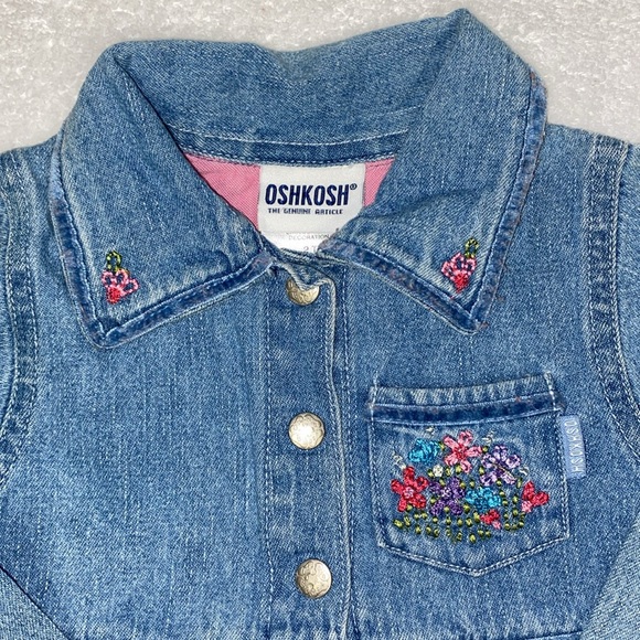 Oshkosh long sleeve full snap front embroidered denim blue jeans dress 2t - Picture 2 of 7